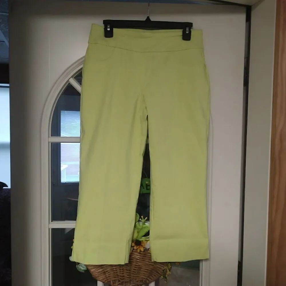 New Ruby Rd  Lime Green Jegging Capri Pants Slimming Waistband Size Women's 6
